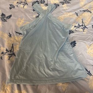 Light blue crossover strap neckline